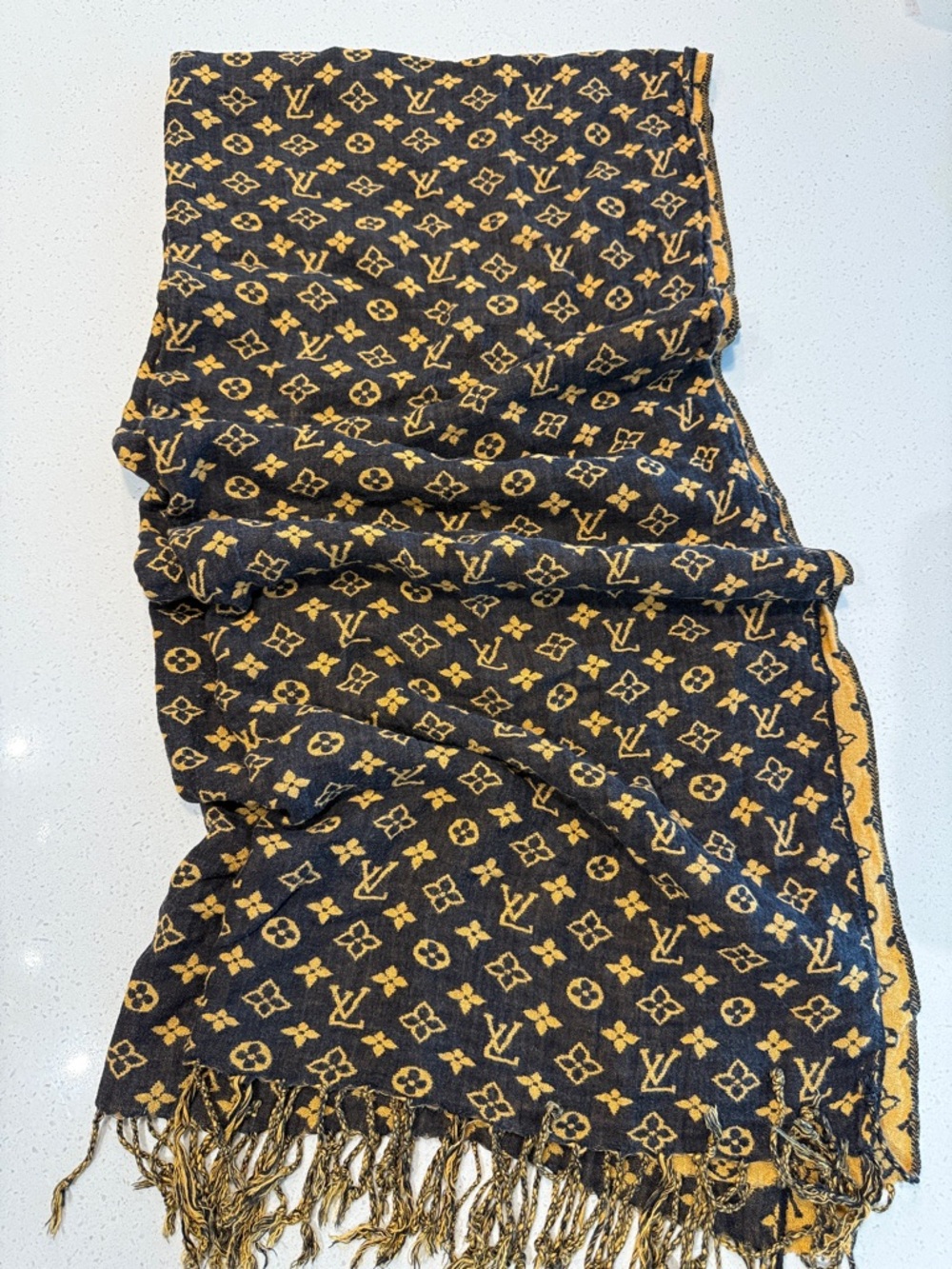 Fashion Monogram Scarf in Black and Mustard